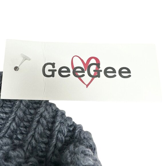 GeeGee Sweater Womens M Oversized Pullover Acrylic Slate Blue and White Knit - Picture 6 of 11